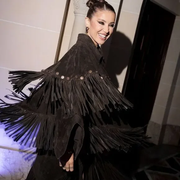 Lorena Saravia H&M Fringed Suede Cape Jacket ONE SIZE - Picture 11 of 15